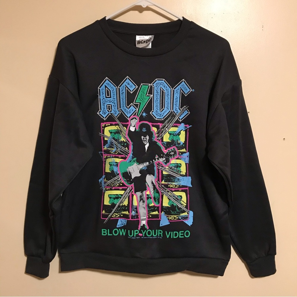 AC/DC Blow Up Your Video Band Music Graphic Long Sleeve Crewneck Sweatshirt New